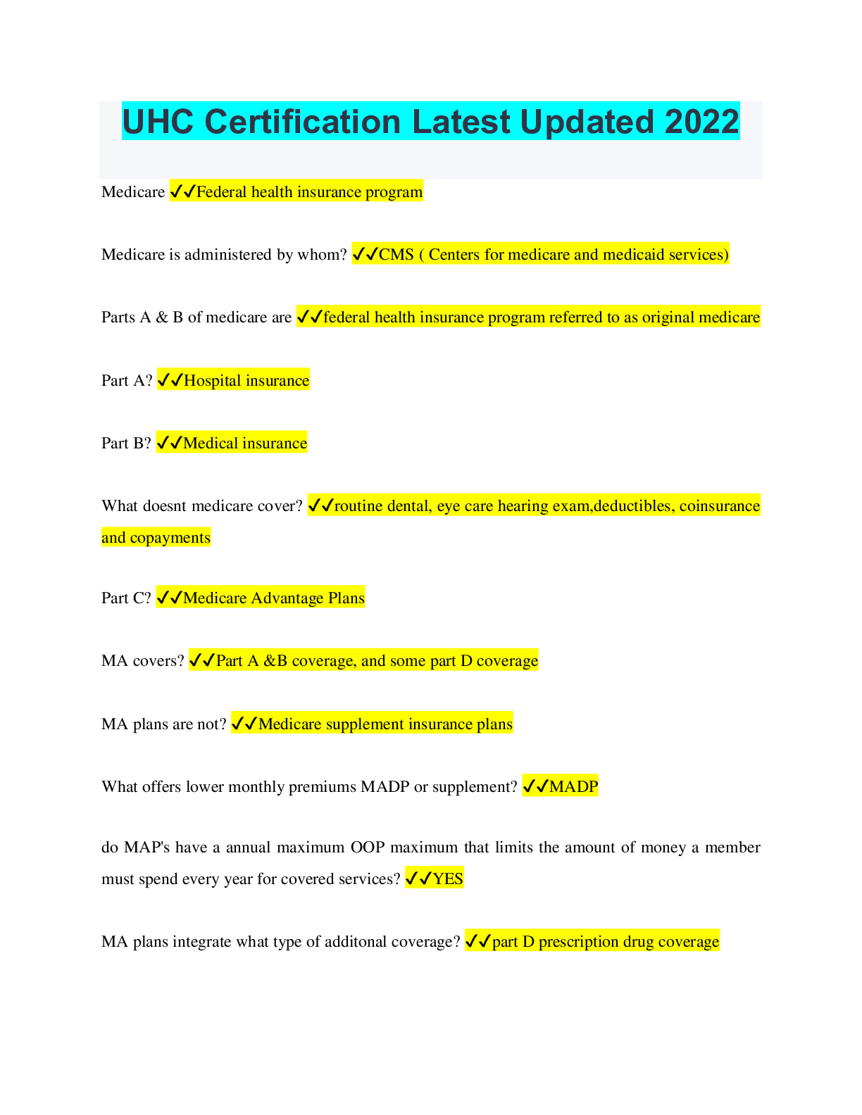 Preview image for UHC Certification Latest Updated 2022/2023